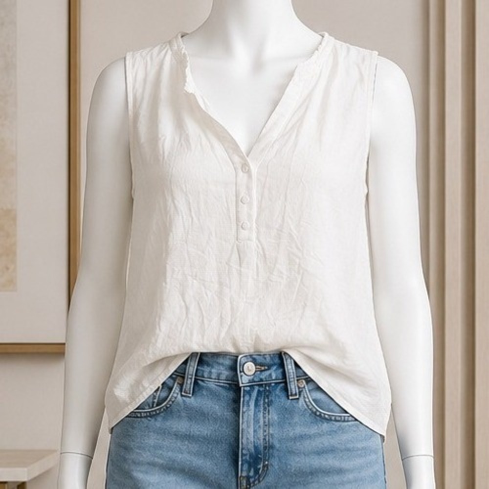 Boden Womens Blouse Ivory Ruffle Henley Sleeveless Top Size 6